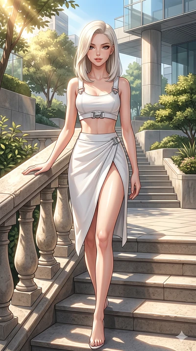 score_9, masterpiece, best quality, ultra-detailed, high-budget anime keyframe, editorial fashion photography, tasteful artistic composition, Caucasian woman, strictly human ears. cowboy shot from the thighs up, character and outfit filling the frame