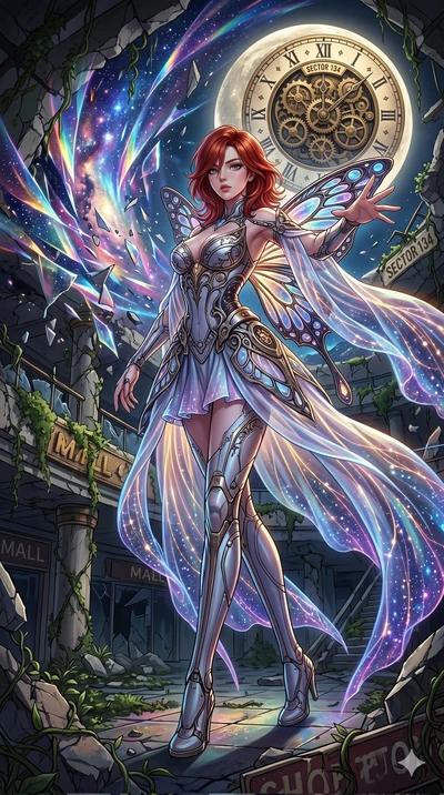 score_9, masterpiece, best quality, ultra-detailed, Set A: High-budget Anime Keyframe, Korean woman. Low angle cowboy shot filling the entire 9:16 frame with her statuesque presence. Theme: Historical Remix. shattering the fabric of reality in a ruin