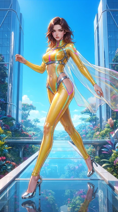 score_9, masterpiece, best quality, ultra-detailed, high-budget anime keyframe, editorial fashion photography, tasteful artistic composition, Korean woman. low angle full-body shot from head to toe showing her feet, filling the entire 9:16 vertical f