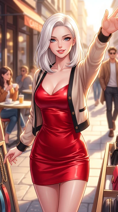 score_9, masterpiece, best quality, ultra-detailed, high-budget anime keyframe, editorial fashion photography, tasteful artistic composition, Caucasian woman. close-up cowboy shot from the waist and thighs up, the character dominates the composition,