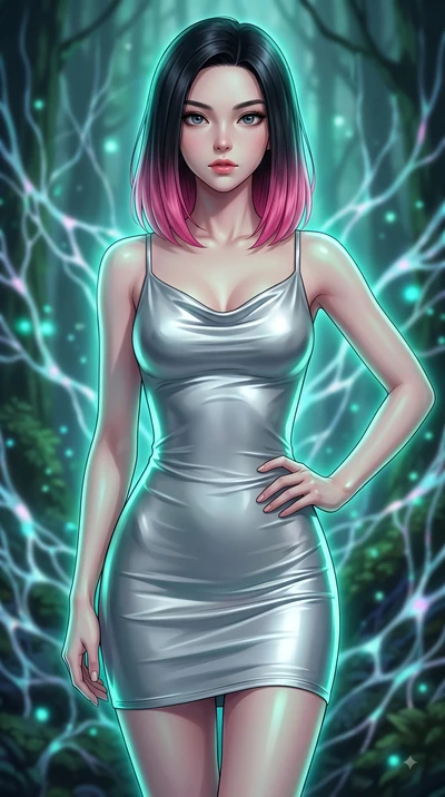 score_9, masterpiece, best quality, ultra-detailed, high-budget anime keyframe, editorial fashion photography, tasteful artistic composition, Korean woman woman. close-up cowboy shot from the waist and thighs up, the character dominates the compositi