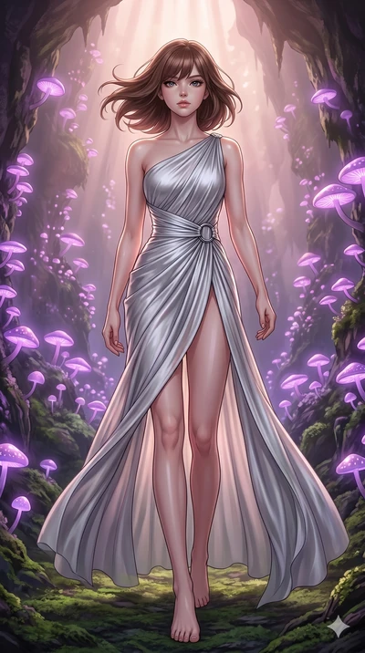 score_9, masterpiece, best quality, ultra-detailed, high-budget anime keyframe, editorial fashion photography, tasteful artistic composition, Caucasian woman, strictly human ears. low angle full-body shot from head to toe showing her feet, filling th