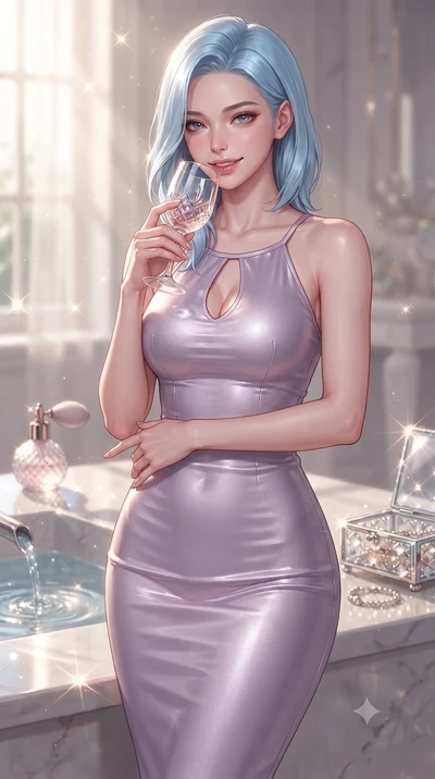 score_9, masterpiece, best quality, ultra-detailed, high-budget anime keyframe, editorial fashion photography, tasteful artistic composition, Korean woman. close-up cowboy shot from the waist and thighs up, the character dominates the composition, fi