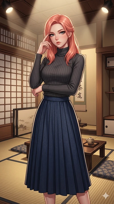 score_9, masterpiece, best quality, ultra-detailed, high-budget anime keyframe, editorial fashion photography, tasteful artistic composition, Japanese woman. cowboy shot from the thighs up, character and outfit filling the frame for maximum editorial
