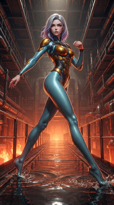 score_9, masterpiece, best quality, ultra-detailed, high-budget anime keyframe, editorial fashion photography, tasteful artistic composition, Caucasian woman. low angle full-body shot from head to toe showing her feet, filling the entire 9:16 vertica
