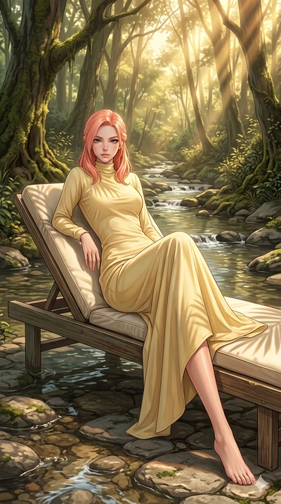 score_9, masterpiece, best quality, ultra-detailed, high-budget anime keyframe, editorial fashion photography, tasteful artistic composition, Japanese woman. low angle full-body shot from head to toe showing her feet, filling the entire 9:16 vertical