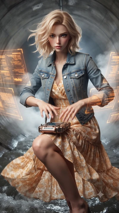 score_9, masterpiece, best quality, ultra-detailed, high-budget anime keyframe, editorial fashion photography, tasteful artistic composition, realistic cosplay photography, Caucasian woman, strictly human ears. close-up cowboy shot from the waist and