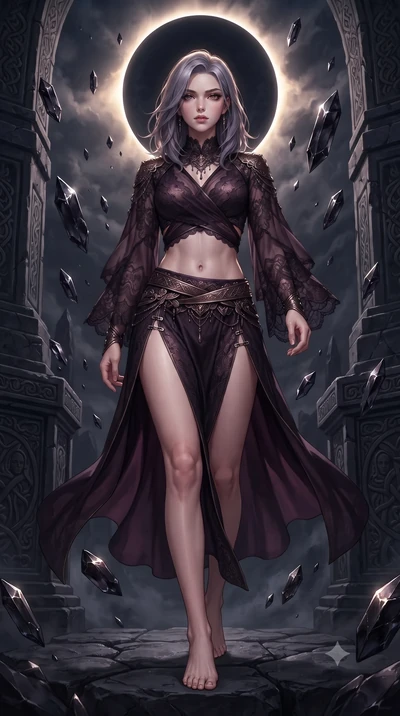 score_9, masterpiece, best quality, ultra-detailed, high-budget anime keyframe, editorial fashion photography, tasteful artistic composition, Caucasian woman. low angle full-body shot from head to toe showing her feet, filling the entire 9:16 vertica