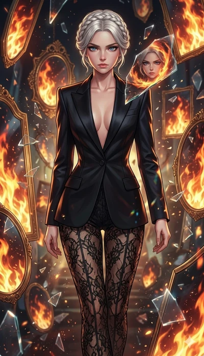 score_9, masterpiece, best quality, ultra-detailed, Set A: High-budget Anime Keyframe, Caucasian (strictly human ears) woman. Upper body close-up from the thighs up, character filling the screen for maximum presence. Walking gracefully through a dime