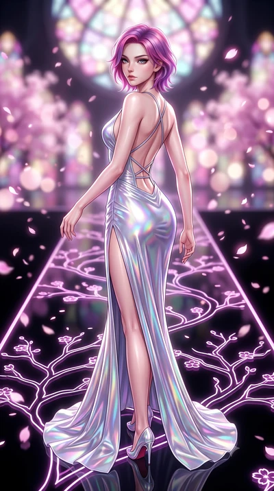 score_9, masterpiece, best quality, ultra-detailed, high-budget anime keyframe, semi-realistic 3D game render, editorial fashion photography, tasteful artistic composition, Caucasian woman. low angle full-body shot from head to toe showing her feet, 
