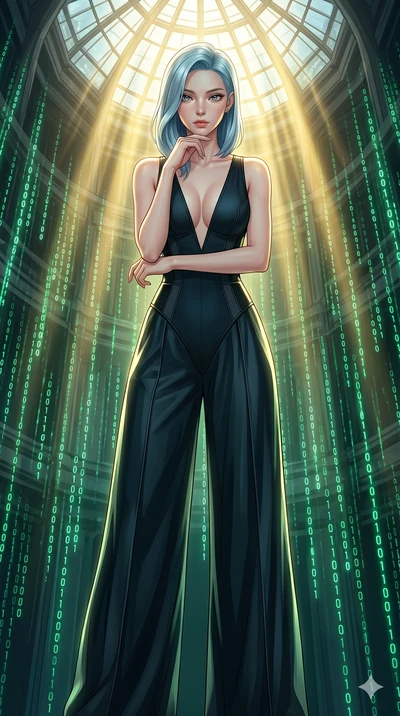 score_9, masterpiece, best quality, ultra-detailed, high-budget anime keyframe, editorial fashion photography, tasteful artistic composition, Korean woman. cowboy shot from the thighs up, character and outfit filling the frame for maximum editorial p