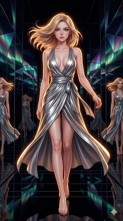 score_9, masterpiece, best quality, ultra-detailed, high-budget anime keyframe, editorial fashion photography, tasteful artistic composition, Korean woman. low angle full-body shot from head to toe showing her feet, filling the entire 9:16 vertical f