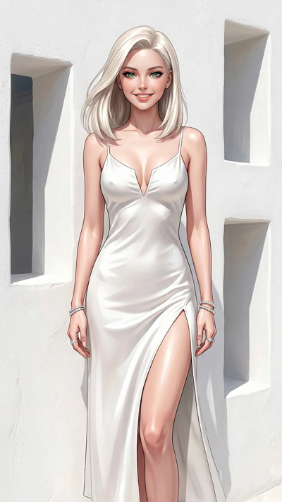 Character blinking, looking at camera with a subtle, natural expression, moving slowly and naturally. Their hair sways gently in a quiet draft of air while maintaining their original pose. The camera executes a very slow, smooth dolly-in. The backgro