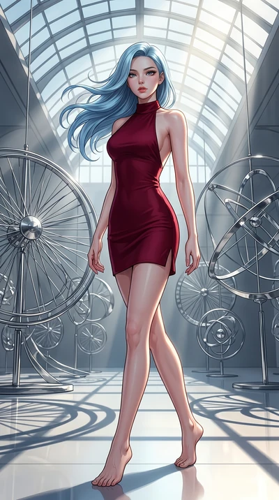 score_9, masterpiece, best quality, ultra-detailed, high-budget anime keyframe, editorial fashion photography, tasteful artistic composition, Korean woman. low angle full-body shot from head to toe showing her feet, filling the entire 9:16 vertical f