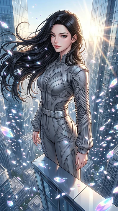 score_9, masterpiece, best quality, ultra-detailed, high-budget anime keyframe, editorial fashion photography, tasteful artistic composition, Korean woman. Upper body close-up from the thighs up, character filling the screen for maximum presence. She