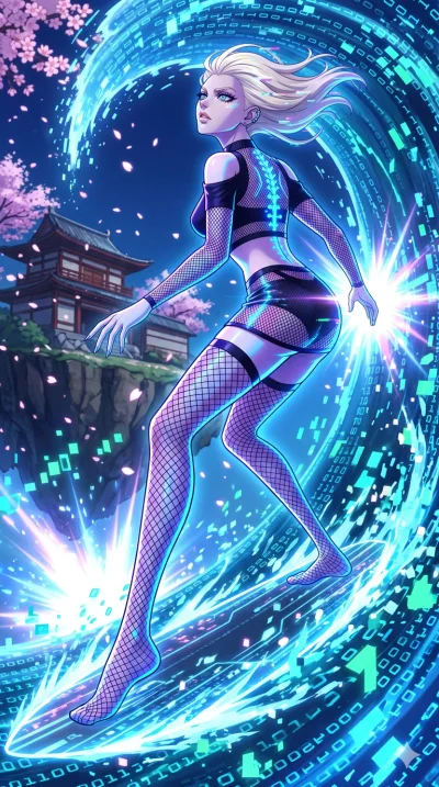 score_9, masterpiece, best quality, ultra-detailed, High-budget Anime Keyframe, vibrant colors, fluid line-art, expressive lighting, cinematic composition, Ufotable-style visual effects, top-tier animation quality, Caucasian woman with pale skin, blo