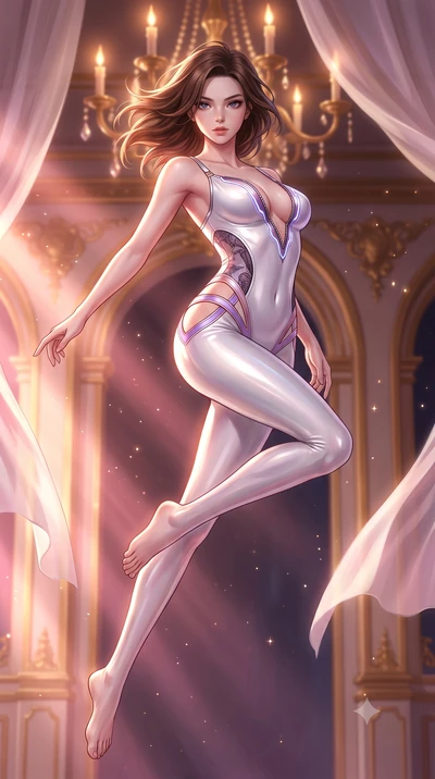 score_9, masterpiece, best quality, ultra-detailed, high-budget anime keyframe, semi-realistic 3D game render, editorial fashion photography, tasteful artistic composition, Korean woman. low angle full-body shot from head to toe showing her feet, fil