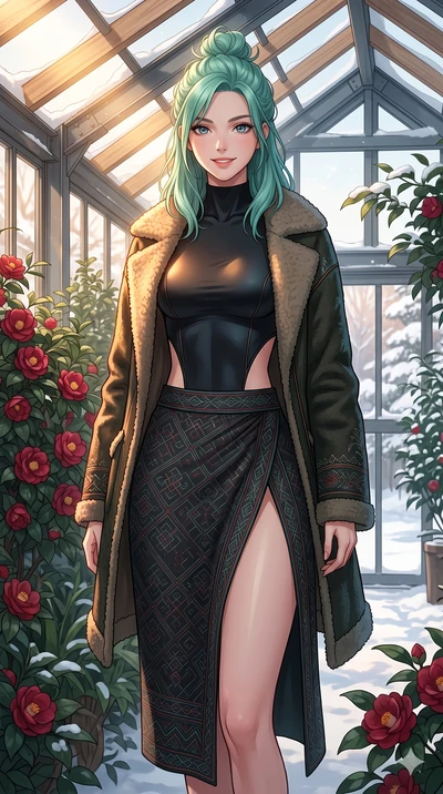 score_9, masterpiece, best quality, ultra-detailed, high-budget anime keyframe, vibrant anime aesthetic, Japanese woman. cowboy shot from the thighs up, character and outfit filling the frame for maximum presence. She is standing proud and tall in sn