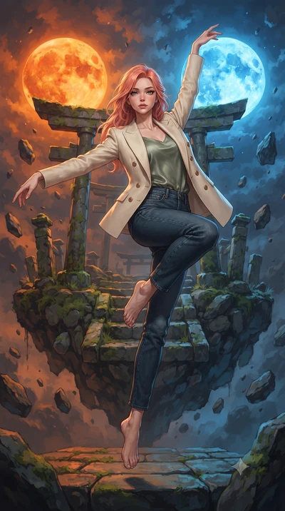 score_9, masterpiece, best quality, ultra-detailed, high-budget anime keyframe, editorial fashion photography, tasteful artistic composition, Japanese woman. low angle full-body shot from head to toe showing her feet, filling the entire 9:16 vertical