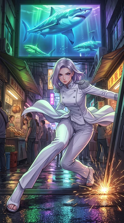 score_9, masterpiece, best quality, ultra-detailed, high-budget anime keyframe, editorial fashion photography, tasteful artistic composition, Caucasian woman, strictly human ears. low angle full-body shot from head to toe showing her feet, filling th