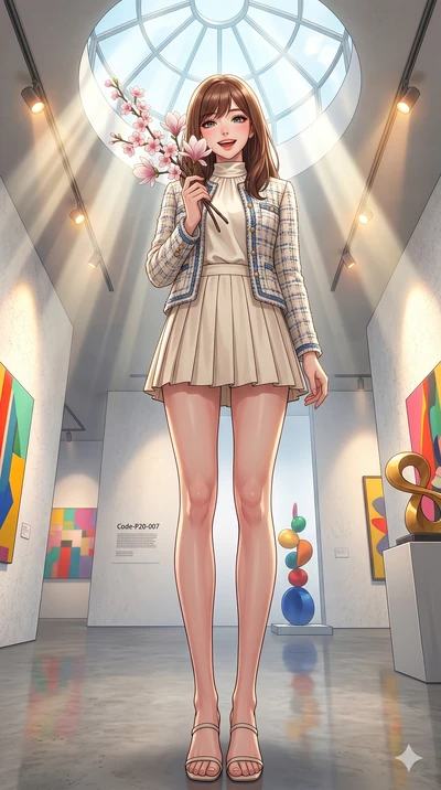 score_9, masterpiece, best quality, ultra-detailed, high-budget anime keyframe, vibrant anime aesthetic, Korean woman. low angle full-body shot from head to toe showing her feet, filling the entire 9:16 vertical frame with her statuesque presence, st