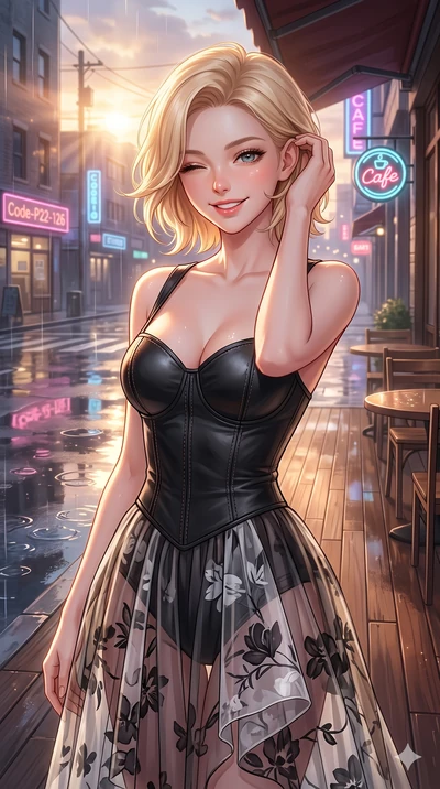 score_9, masterpiece, best quality, ultra-detailed, high-budget anime keyframe, vibrant anime aesthetic, Caucasian woman, strictly human ears. close-up cowboy shot from the waist and thighs up, the character dominates the composition, filling the fra