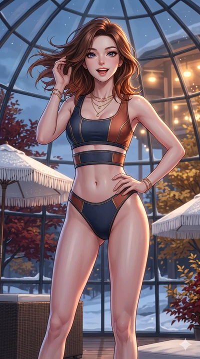 score_9, masterpiece, best quality, ultra-detailed, high-budget anime keyframe, vibrant anime aesthetic, Korean woman. cowboy shot from the thighs up, character and outfit filling the frame for maximum presence. She is standing tall with a lively smi