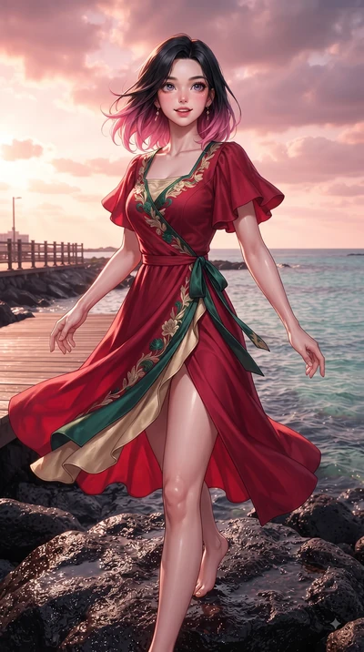 score_9, masterpiece, best quality, ultra-detailed, high-budget anime keyframe, editorial fashion photography, tasteful artistic composition, Korean woman. close-up cowboy shot from the waist and thighs up, the character dominates the composition, fi