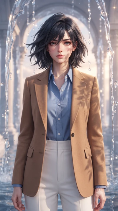 score_9, masterpiece, best quality, ultra-detailed, high-budget anime keyframe, editorial fashion photography, tasteful artistic composition, Caucasian woman, strictly human ears. close-up cowboy shot from the waist and thighs up, the character domin