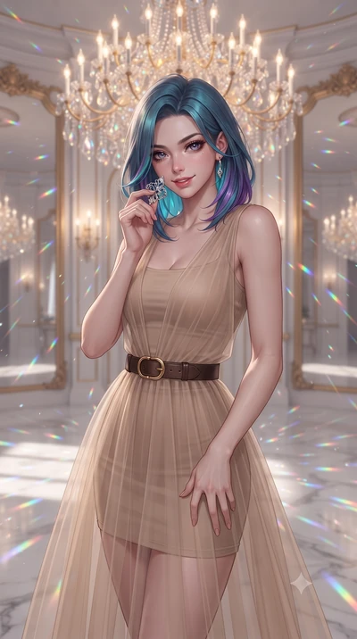 score_9, masterpiece, best quality, ultra-detailed, high-budget anime keyframe, editorial fashion photography, tasteful artistic composition, Caucasian woman, strictly human ears. close-up cowboy shot from the waist and thighs up, the character domin