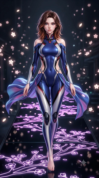 score_9, masterpiece, best quality, ultra-detailed, high-budget anime keyframe, semi-realistic 3D game render, editorial fashion photography, tasteful artistic composition, Korean woman. low angle full-body shot from head to toe showing her feet, fil