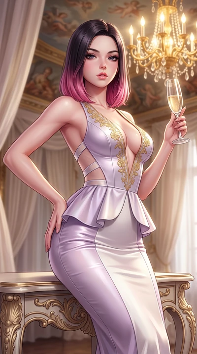 score_9, masterpiece, best quality, ultra-detailed, high-budget anime keyframe, semi-realistic 3D game render, editorial fashion photography, tasteful artistic composition, Korean woman. close-up cowboy shot from the waist and thighs up, the characte