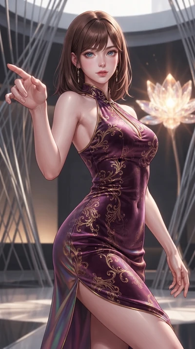 score_9, masterpiece, best quality, ultra-detailed, high-budget anime keyframe, editorial fashion photography, tasteful artistic composition, Korean woman. close-up cowboy shot from the waist and thighs up, the character dominates the composition, fi