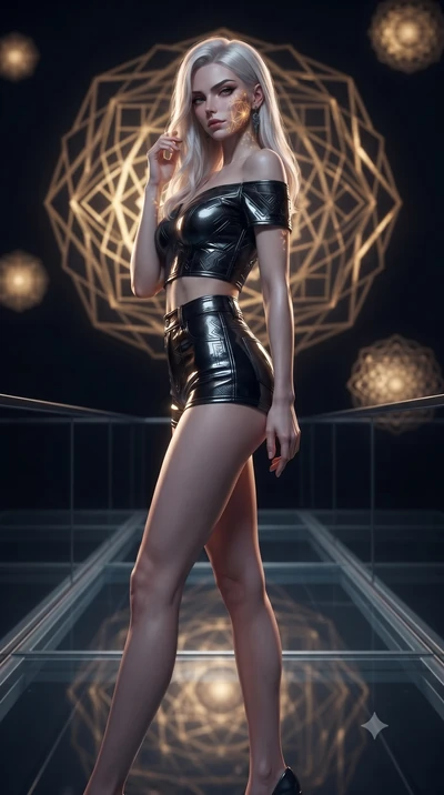 score_9, masterpiece, best quality, ultra-detailed, high-budget anime keyframe, editorial fashion photography, tasteful artistic composition, Caucasian woman. low angle full-body shot from head to toe showing her feet, filling the entire 9:16 vertica
