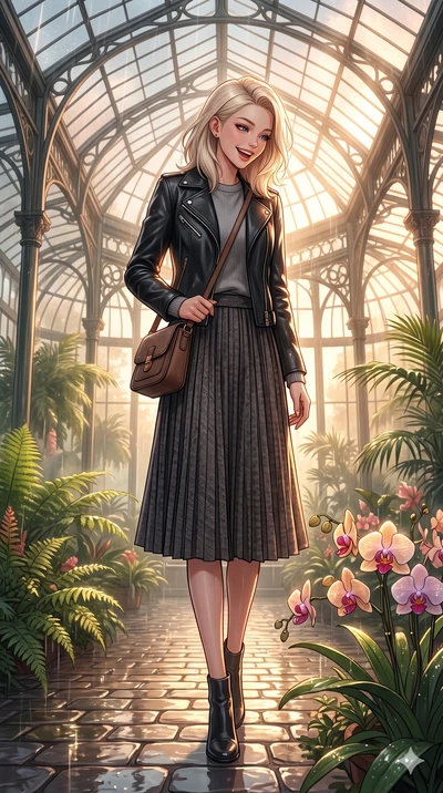 score_9, masterpiece, best quality, ultra-detailed, high-budget anime keyframe, vibrant anime aesthetic, Caucasian woman, strictly human ears. low angle full-body shot from head to toe showing her feet, filling the entire 9:16 vertical frame with her