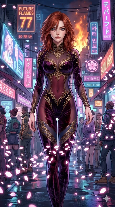 score_9, masterpiece, best quality, ultra-detailed, Set A: High-budget Anime Keyframe, Caucasian (strictly human ears) woman. Upper body close-up from the thighs up, character filling the screen for maximum presence. Walking gracefully through a futu