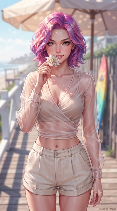 score_9, masterpiece, best quality, ultra-detailed, high-budget anime keyframe, editorial fashion photography, tasteful artistic composition, Caucasian woman. close-up cowboy shot from the waist and thighs up, the character dominates the composition,