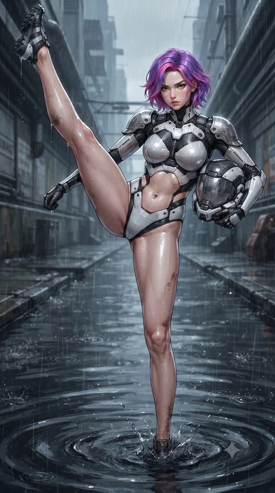 score_9, masterpiece, best quality, ultra-detailed, high-budget anime keyframe, editorial fashion photography, tasteful artistic composition, Caucasian woman. low angle full-body shot from head to toe showing her feet, filling the entire 9:16 vertica