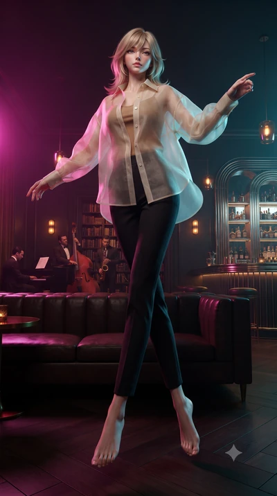 score_9, masterpiece, best quality, ultra-detailed, high-budget anime keyframe, editorial fashion photography, tasteful artistic composition, Japanese woman. low angle full-body shot from head to toe showing her feet, filling the entire 9:16 vertical