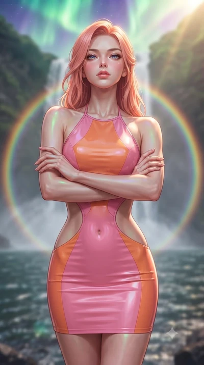 score_9, masterpiece, best quality, ultra-detailed, high-budget anime keyframe, editorial fashion photography, tasteful artistic composition, Japanese woman. close-up cowboy shot from the waist and thighs up, the character dominates the composition, 
