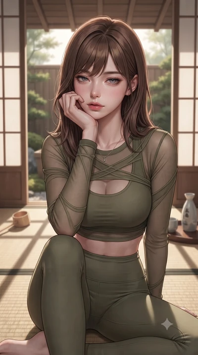 score_9, masterpiece, best quality, ultra-detailed, high-budget anime keyframe, editorial fashion photography, tasteful artistic composition, Korean woman woman. close-up cowboy shot from the waist and thighs up, the character dominates the compositi