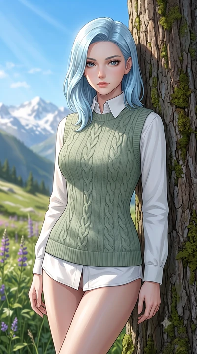 score_9, masterpiece, best quality, ultra-detailed, high-budget anime keyframe, editorial fashion photography, tasteful artistic composition, Korean woman woman. close-up cowboy shot from the waist and thighs up, the character dominates the compositi