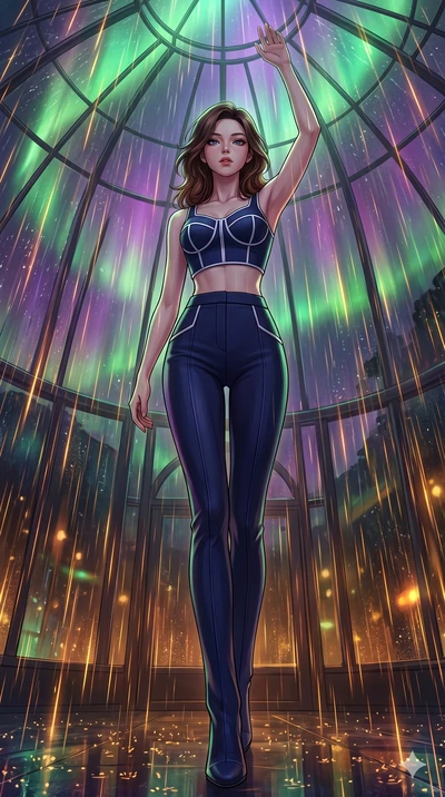 score_9, masterpiece, best quality, ultra-detailed, high-budget anime keyframe, editorial fashion photography, tasteful artistic composition, Korean woman. low angle full-body shot from head to toe showing her feet, filling the entire 9:16 vertical f