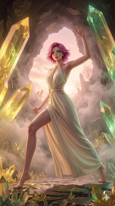 score_9, masterpiece, best quality, ultra-detailed, high-budget anime keyframe, editorial fashion photography, tasteful artistic composition, Caucasian woman, strictly human ears. low angle full-body shot from head to toe showing her feet, filling th