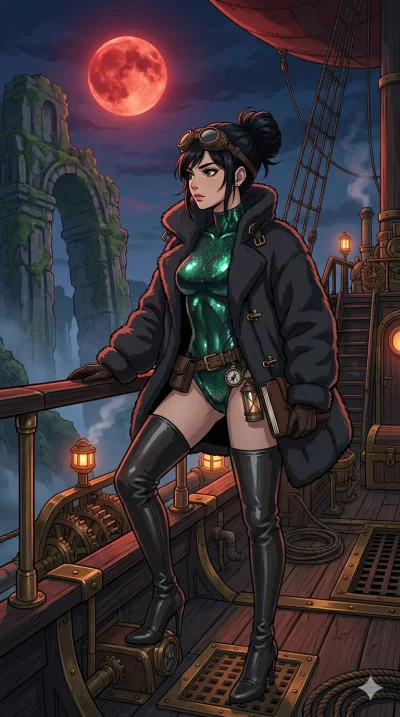 score_9, masterpiece, best quality, ultra-detailed, high-budget anime movie keyframe, cinematic anime lighting, intricate line art, Japanese woman. Upper body filling screen focusing on her alluring features and slim-fit silhouette. exploring lost ru