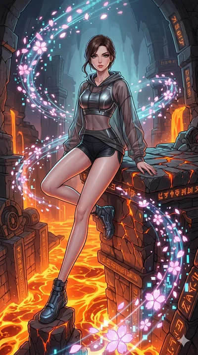 첨부의 캐릭터를 고정하여, 절대로 의상과 포즈를 동일하게 하지말고 현재 프롬프트 기반으로 이미지를 완전히 재구성해야해. score_9, masterpiece, best quality, ultra-detailed, high-budget anime movie keyframe, cinematic anime lighting, intricate line art, Caucasian (strictly human ears) woman. Dynamic full