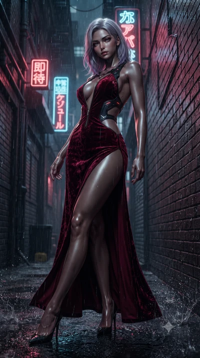 score_9, masterpiece, best quality, ultra-detailed, high-budget anime keyframe, editorial fashion photography, tasteful artistic composition, Caucasian woman. low angle full-body shot from head to toe showing her feet, filling the entire 9:16 vertica