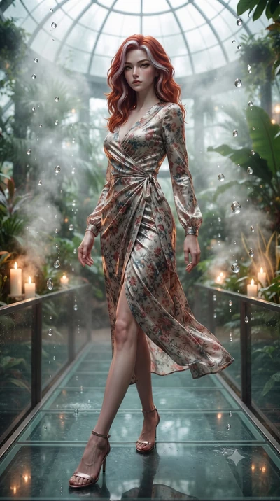 score_9, masterpiece, best quality, ultra-detailed, high-budget anime keyframe, editorial fashion photography, tasteful artistic composition, Caucasian woman. low angle full-body shot from head to toe showing her feet, filling the entire 9:16 vertica