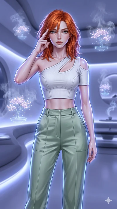 score_9, masterpiece, best quality, ultra-detailed, high-budget anime keyframe, editorial fashion photography, tasteful artistic composition, Korean woman. cowboy shot from the thighs up, character and outfit filling the frame for maximum editorial p