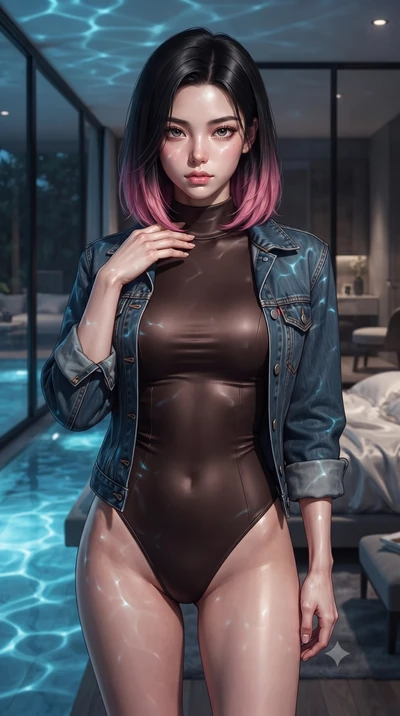 score_9, masterpiece, best quality, ultra-detailed, high-budget anime keyframe, editorial fashion photography, tasteful artistic composition, Korean woman woman. close-up cowboy shot from the waist and thighs up, the character dominates the compositi